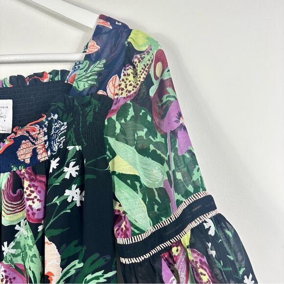 Anthropologie X Lil Sire Puff-Sleeved Floral Black Blouse Top Size XS - Picture 8 of 10